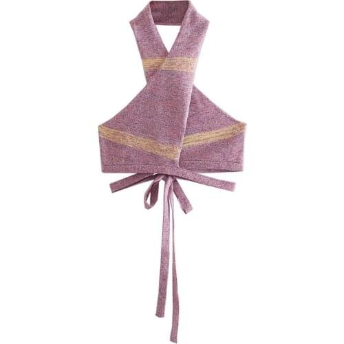 2021 Women Chic Sexy Cross Hole Design Knitting Camis Tank High Street Ladies Y2K Summer Backless Slim Vest Print Crop Tops