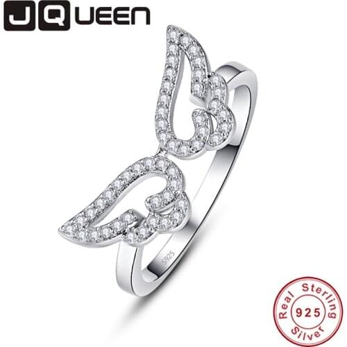 Elegant Ladies Fine Jewelry Clear 5MM White CZ S925 Sterling Silver Angel Wings Rings For Women Wedding Fashion Accessories