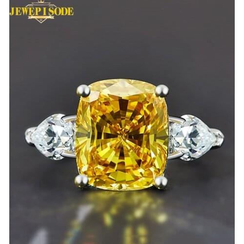 Jewepisode 11ct 10x12MM Solid 925 Sterling Silver Citrine Lab Moissanite Engagement Ring Cocktail Fine Jewelry Rings for Women