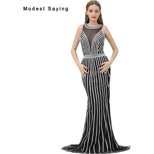 2018 Fashion Sexy Backless Evening Dresses with Sparkly Stripe Luxury Long Evening Gowns Mermaid Party Prom Gowns robe de soiree