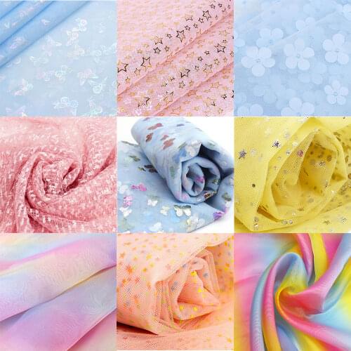 Colorful Sequin Floral Organza Headdress Clothing Sewing Material Holiday Party Decoration Fabric By The Meter 90*150cm 1pc