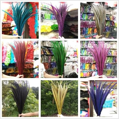 Wholesale 10/50/100pcs Beautiful Natural Copper Tail Chicken Feathers 100-110cm/40-44inches Stage Performances Decoration