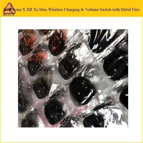 10Pcs NFC For i Phone X XR Xs Max XSM Wireless Charging Chip Coil&Volume Switch Flex Cable with Metal Bracket Assembly Parts