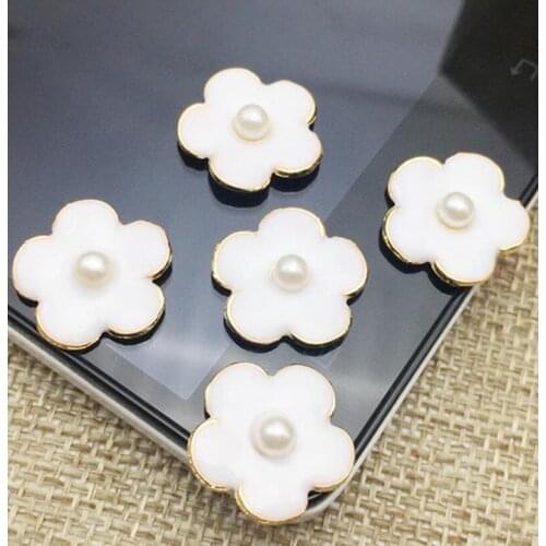 15 MM 50Pcs/Lot Gold Flatback Metal Pearl Buttons For Craft Flower Shape Flatback Decorative Button For Hair Accessories MYQB070