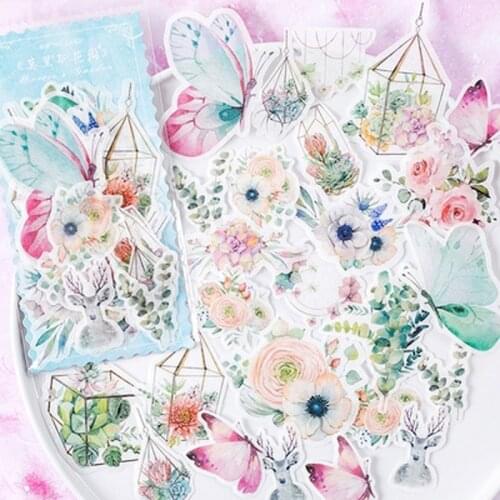 60 pcs /Pack Gardens of Flowers and Butterfly Decorative Stickers Scrapbooking DIY Diary Album Stick Label Decor Student Supply