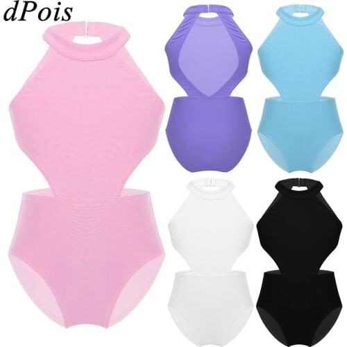 Kids Girls Sleeveless Backless Ballet Leotards Gymnastics Leotard Halter Cutouts on Waist Bodysuit Jumpsuit Dance Costume Summer