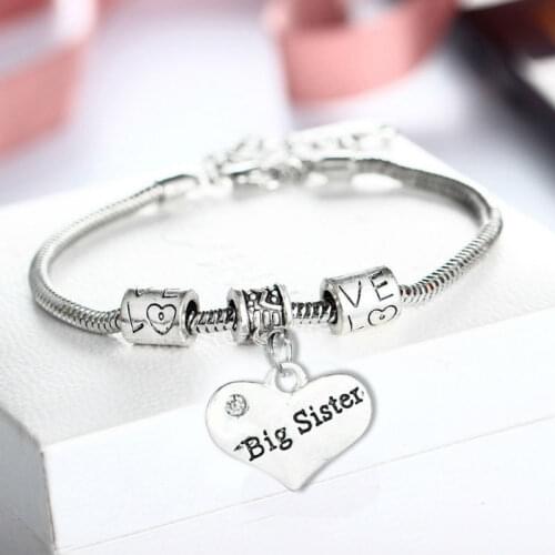 Big Sister Sis Heart Crystal bracelet fashion women girl friend jewelry family gifts bangle charm accessories