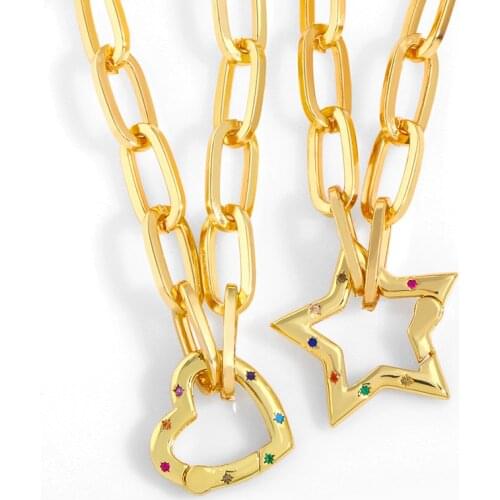 FLOLA Gold Curb Chain Heart Necklace For Women Polish Chunky Cuban Link Star Chocker Necklace Pendant Punk Jewelry Gifts nkes99