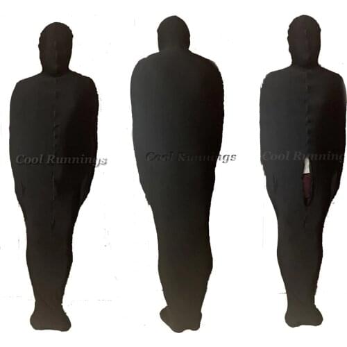 Black Mummy Unisex Front zipper Spandex Mummy Zentai Suit Costumes Sleeping Bag With internal Sleeves