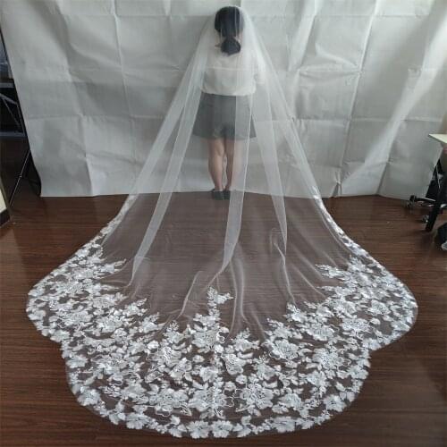 Real Image Cathedral Length Bridal Veils 3m Long Vestido De Noiva Longo Wedding Veil Ivory White Veil With Free Comb