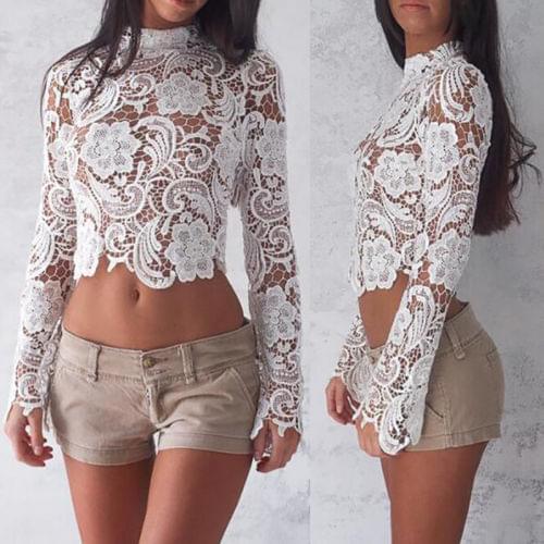 ITFABS Newest Arrivals Fashion Hot Women Casual Sexy Tops Ladies Solid White Lace Sexy Party stylish fashion Tops Crop Shirts