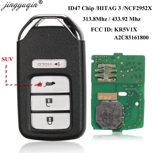 Jingyuqin 4 Button Smart Remote SUV Car Key 433/313.8Mhz For Honda HR-V FIT EX-L 2016-2018 CRV 2015-2016 ID47 Chip KR5V1X