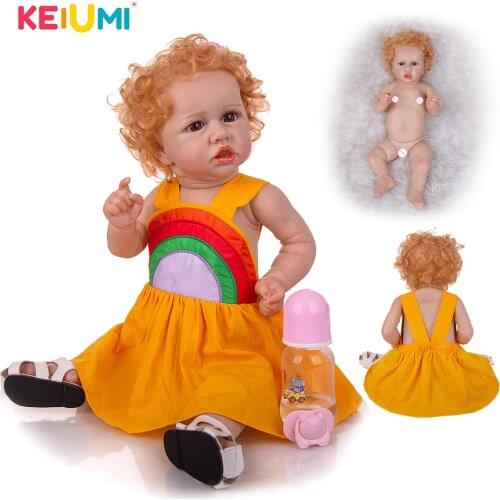 KEIUMI 57 CM White Skin Golden Curly Hair Reborn Baby Accessories Free Dress Up Alive Reborn For Childrens Toys