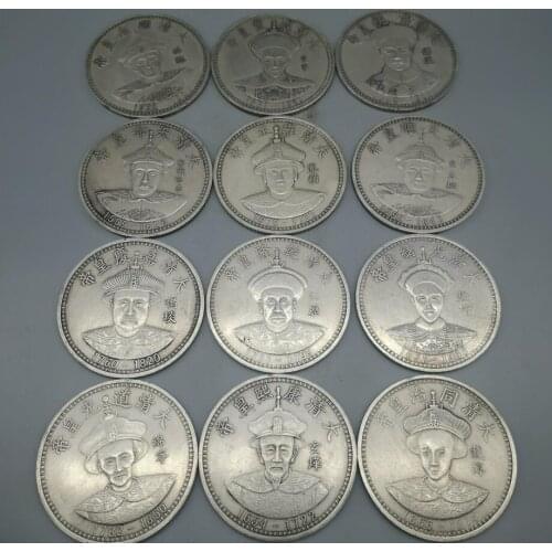 China White copper archaize The twelve emperors Commemorative coins crafts statue A set