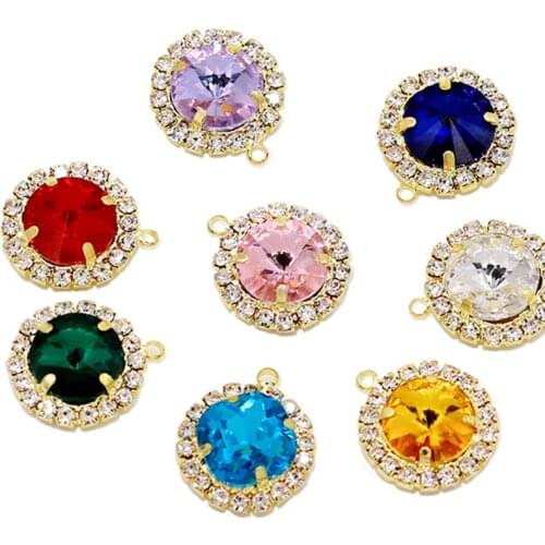 Round Glass Rhinestones Buckle with Single Hoop Flatback Sewn Style Fabric Needlwork Use Crystals Gems for Clothes Bag DIY Gift