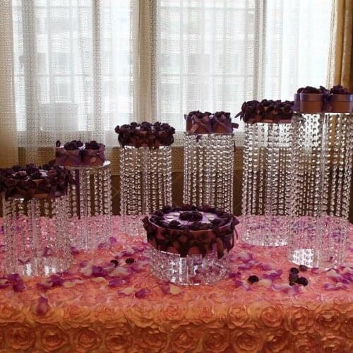 7Pcs Wedding Crystal Clear Circle Acrylic Round Cupcake Wedding Anniversary Birthday Supply Craft Display D15~30,H45~15