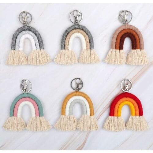 Fashion Weaving Rainbow Keychains for Women Tassel Macrame Keyrings Accessories Jewelry