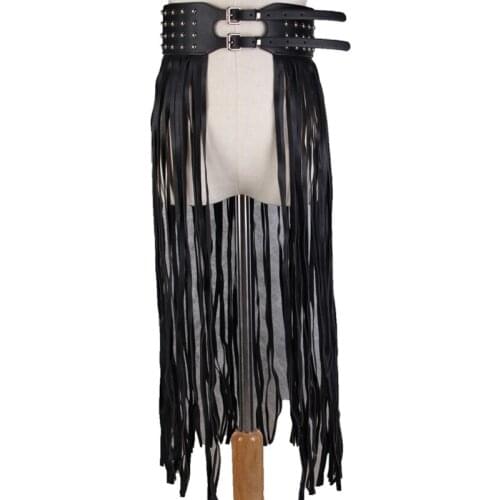 Fashion Long Fringe Belt Black Leather Designer Belts for Women Long Tassels Pin Buckle Corset belt High Street Rivet Waist Belt