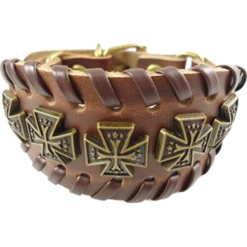 2013 trendy new arrival handmade braided sideways cross charms vintage wide belt buckle unisex mens leather Bracelet for women