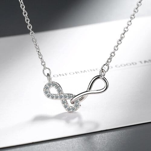 Real Rose Gold Color Dazzling Cubic Zircon Double 8 CZ Endless Love Pendant Necklaces for Women 925 sterling silver Jewelry