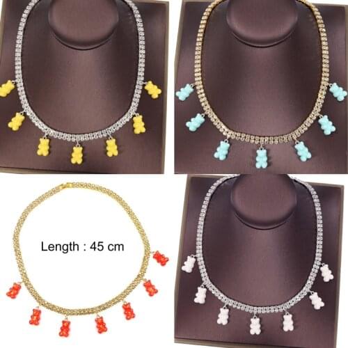New Stylish Transparent Bear Pendant Choker Necklace for Women Shiny Rhinestone Statement Necklace Wholesale Jewelry Gifts