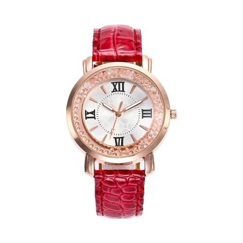 New ladies watch Rhinestone Leather Bracelet Wristwatch Women Fashion Red Watches Ladies students Alloy Analog Quartz relojes