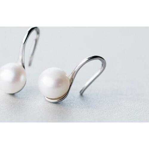 VERY SMALL Real. 925 STERLING SILVER Jewelry white freshwater cultured Button pearl hook Earrings tinny dangle 5MM GTLE1128