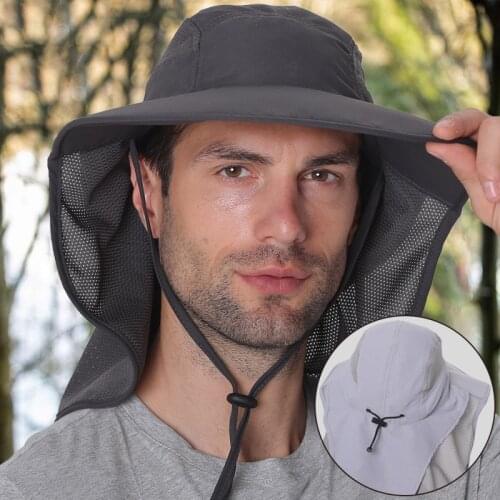 Summer UV Protection Sun Hat For Women Men Breathable Mesh Bucket Hat With Neck Flap Outdoor Wide Brim Hiking Fishing Hats