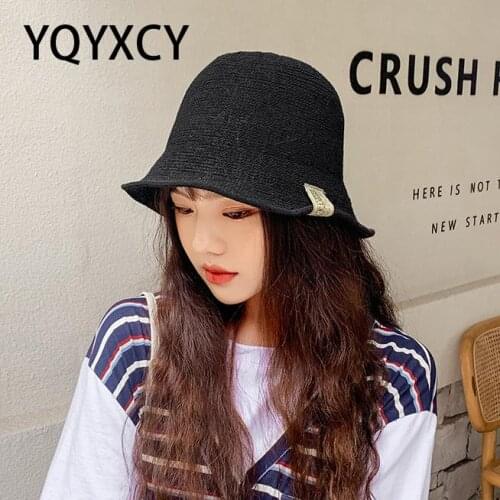 Bucket Hat Women Summer Hats For Women Sun Protection Knitted Fisherman Hat Ladies Hats Fashion Gorros Bucket Solid New