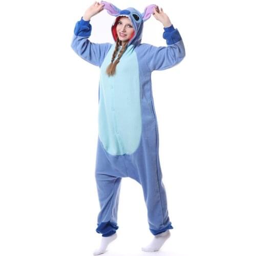Kigurumis Unisex Adult Onesie Pajama Cute Jumpsuit Blue Animal Sleepwear Cartoon Anime Overall Women Men Home Wear Outfit