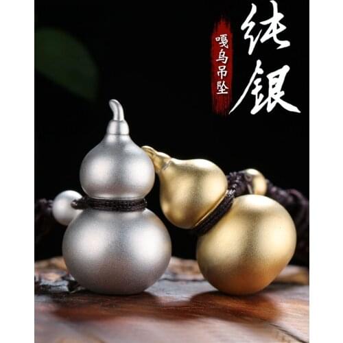 S925 Sterling Silver Gold-Plated Gourd Pendant Mens and Womens Money Gawu Box Car Hanging Necklace Can be Stored