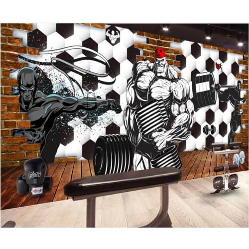 Custom photo 3d wallpaper Nostalgic Brick Wall Retro Sports Fitness Club Muscular Man Weightlifting home decor living room