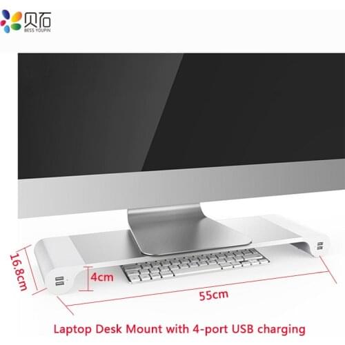 Portable 4 Ports USB Laptop Computer Monitor Stand PC Monitor Holder Notebook Desktop Mount Non-slip Holder for MacBook Pro/Air
