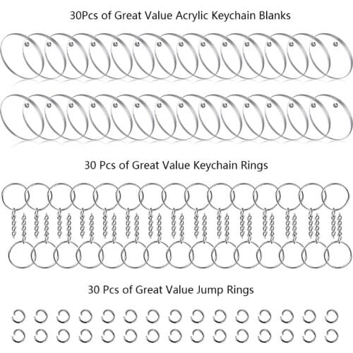30Pcs/Set Diameter 7.5cm Clear Acrylic Keychain Blanks DIY Clear Round Acrylic Circle Disc Ornament with Hole Bag Tags Keepsake