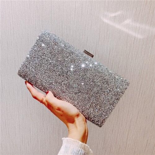 Luxury sequins women evening clutch bags designer shiny clip shoulder bags silver chains crossbdoy bag lady party small purses