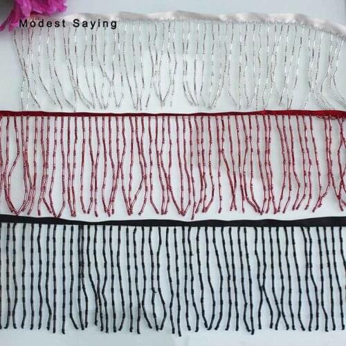 Silver 9cm Beaded Fringe Trim Ribbon Sewing Tube Tassel Fringe Trimming Latin Dress Drama Evening Gowns Garment Accessories