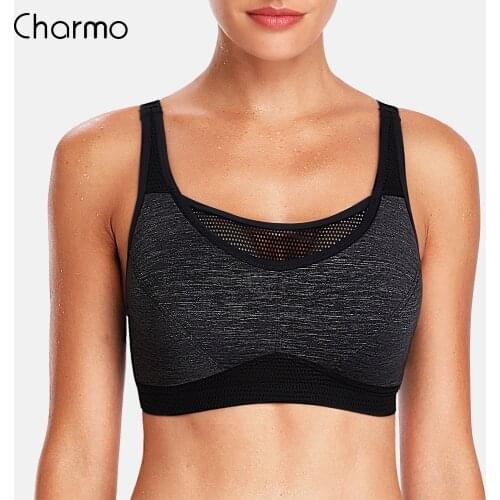 Charmo Womens Hight Impact Sports Bra Padded Support Yoga Bra Mesh Breathable Fitness Workout Racerback Anti-sweat Sports Top