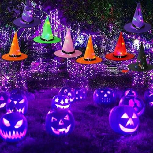 Halloween Decoration LED Glowing Lights Witch Hats Halloween Costume Props Halloween Outdoor Tree Garden Hanging Glow Party