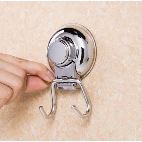 Vacuum Suction Cup Double Hook Strong Seamless Stainless Steel Family Hotel Wardrobe Bathroom Kitchen Supplies Beautiful Simple