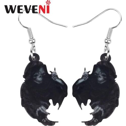 WEVENI Acrylic Halloween Horror Skull Skeleton Death Reaper Earrings Drop Dangle Decoration Jewelry Women Girls Teens Party Gift