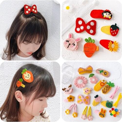 5/6/10/20 Pcs/Box Girls Cute Knitting Animal Cartoon Flower Hair Clips Children Sweet Soft Hairpins Kid Hair Accessories Set