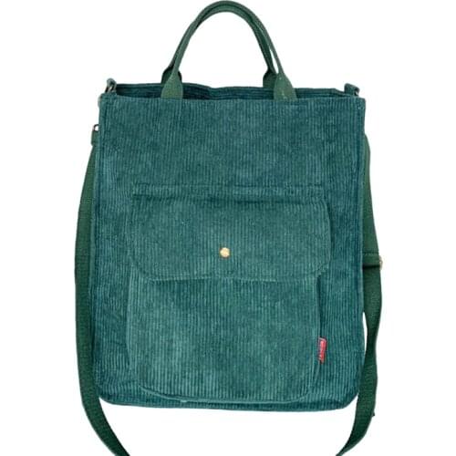 Women Corduroy Students Shoulder Bag Vintage Shopping Bags Student Bags Zipper Casual Bag With Outside Pocket