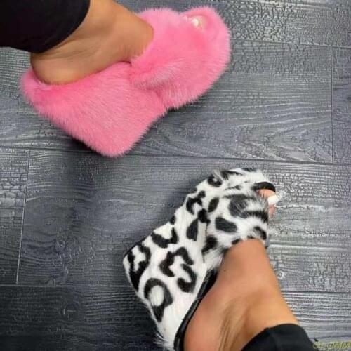 2021 autumn new women feminine high-heeled fur drag outdoor all-match shoes slippers round head wedges with mink fur slippers