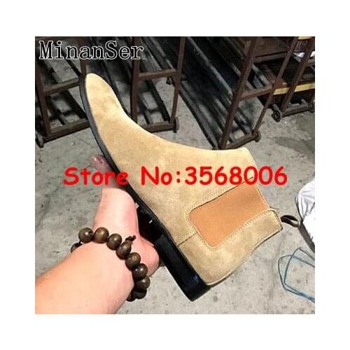 Cool Street Style Slip-on Round Toe Suede Flats Boots zapatos de hombre Casual High Top Chelsea Boots Shoes Euro Size 37-46