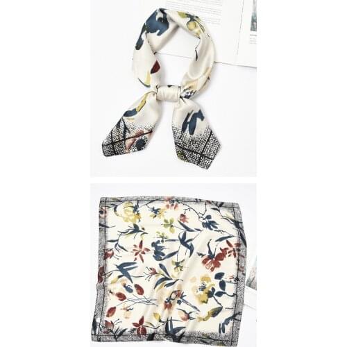 Yishine 70*70 CM Women Multifunction Polyester Silk Scarf Leaves Flowers Printed Satin Small Square Wraps Scarves Shawl