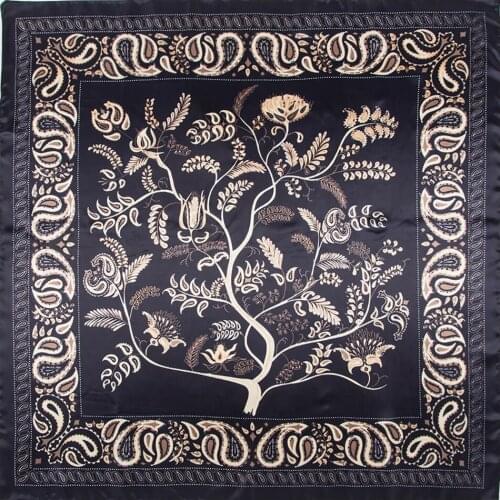 POBING Women Scarf Luxury Brand Bohemia Tree Hijab Silky Satin Shawl Scarfs Foulard Square Head Scarves Wraps For Ladies 90x90CM