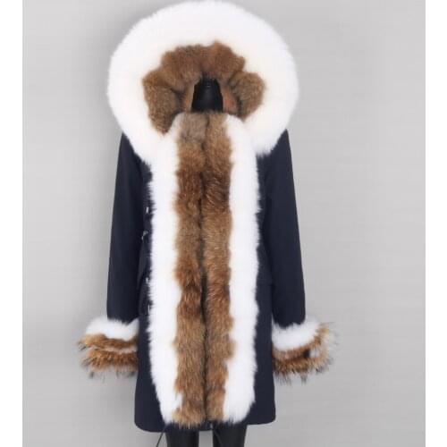 2021 New Winter Women Natual fur Collar 7XL Size Real Fur Coat Thick Warm Mid-Long Hooded Parka Jackets Streetwear