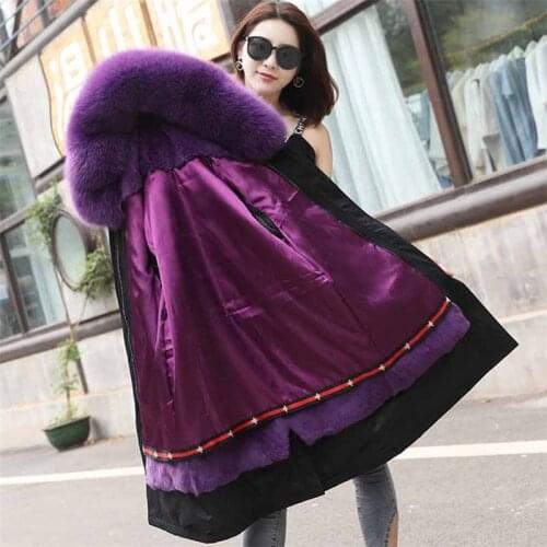 2019 high quality Winter Parker Women Can be removed Rex rabbit hair liner Coats Fox fur collar Long Outerwear Warm Jackets G491
