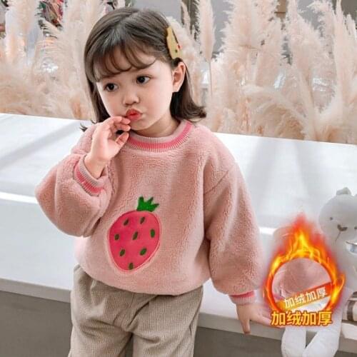 Baby Girls Strawberry Winter Warm Spring Childrens Sweater Kids Plus Velvet Teens Tops Thicken Bottoming Kids High Quality