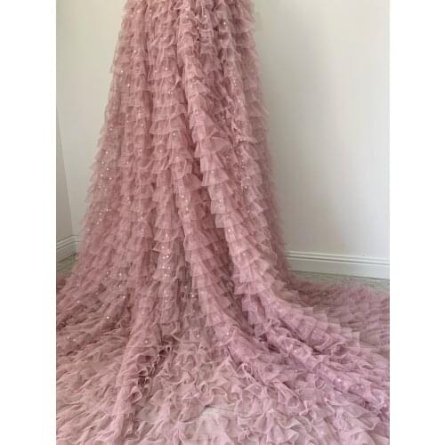 1 yard Mauve Pink Ruffle Fabric For Cake Dress With Sequins Frilled Fabric For Tutu Dress, Photography Prop Backdrop